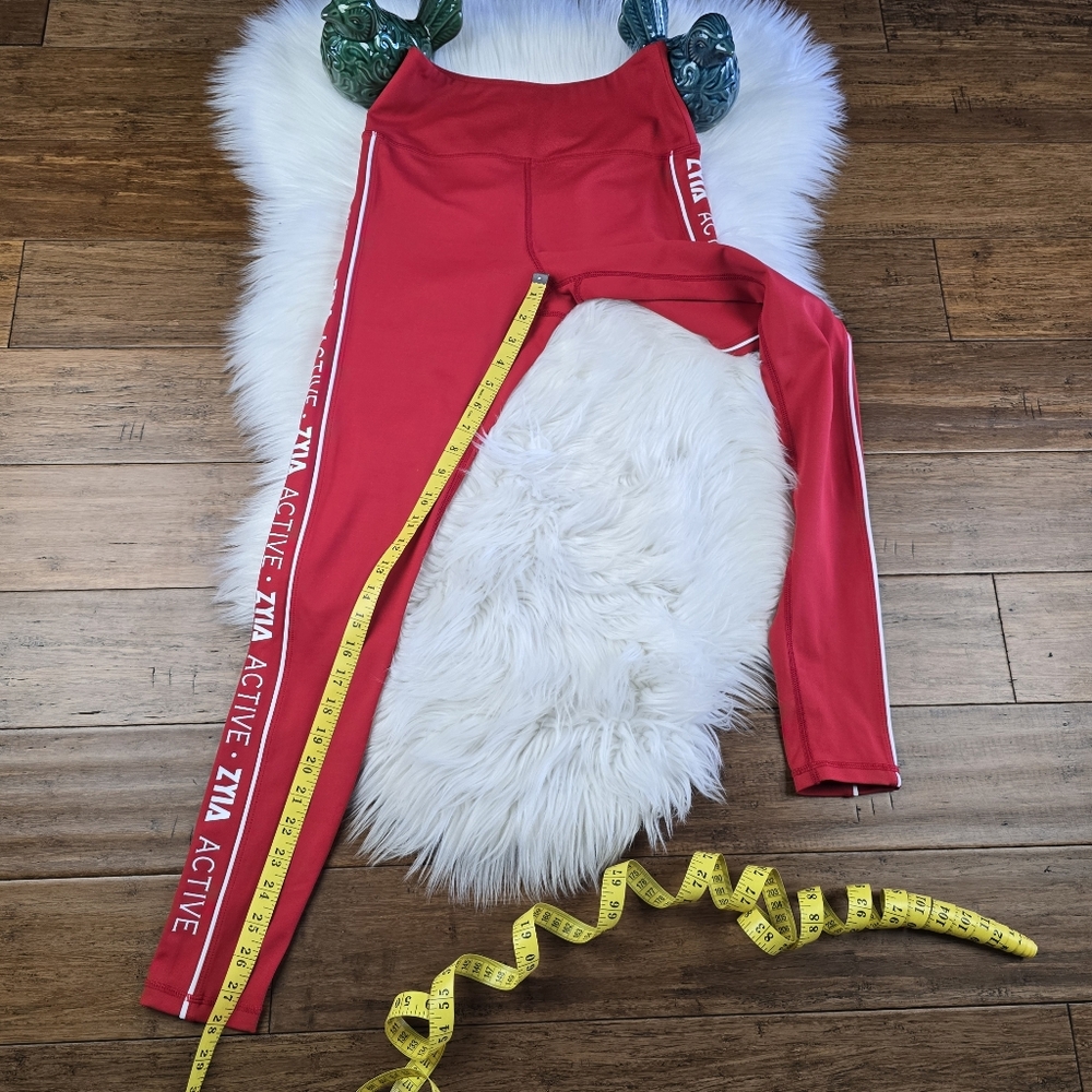 Zyia Light N Tight High Rise Logo Stripe Red Leggings 6-8 - Picture 12 of 12